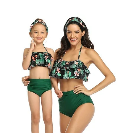 Family Matching Swimwear Strapless Leaves Print High Waist Mother Daughter Women Parent-Child Kids G | Walmart (US)
