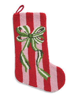 12x20 Holiday Stripes Bow Hooked Stocking | Garlands & Trimmings | Marshalls | Marshalls