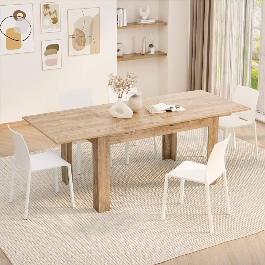 Mobili Fiver, Easy, Extendable Dining Table, 55,1(86,6) x35,4 in, Oak, for 6-8 People, Expandable... | Amazon (US)