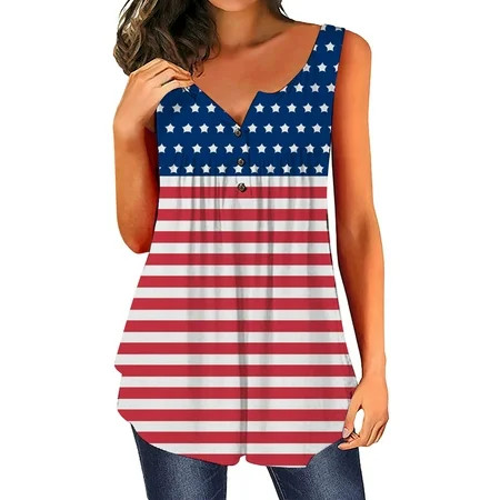 YZHM Flag Tank Top Women American Flag Star Striped Shirts Women 4th of July Shirt Ring Hole V Neck  | Walmart (US)