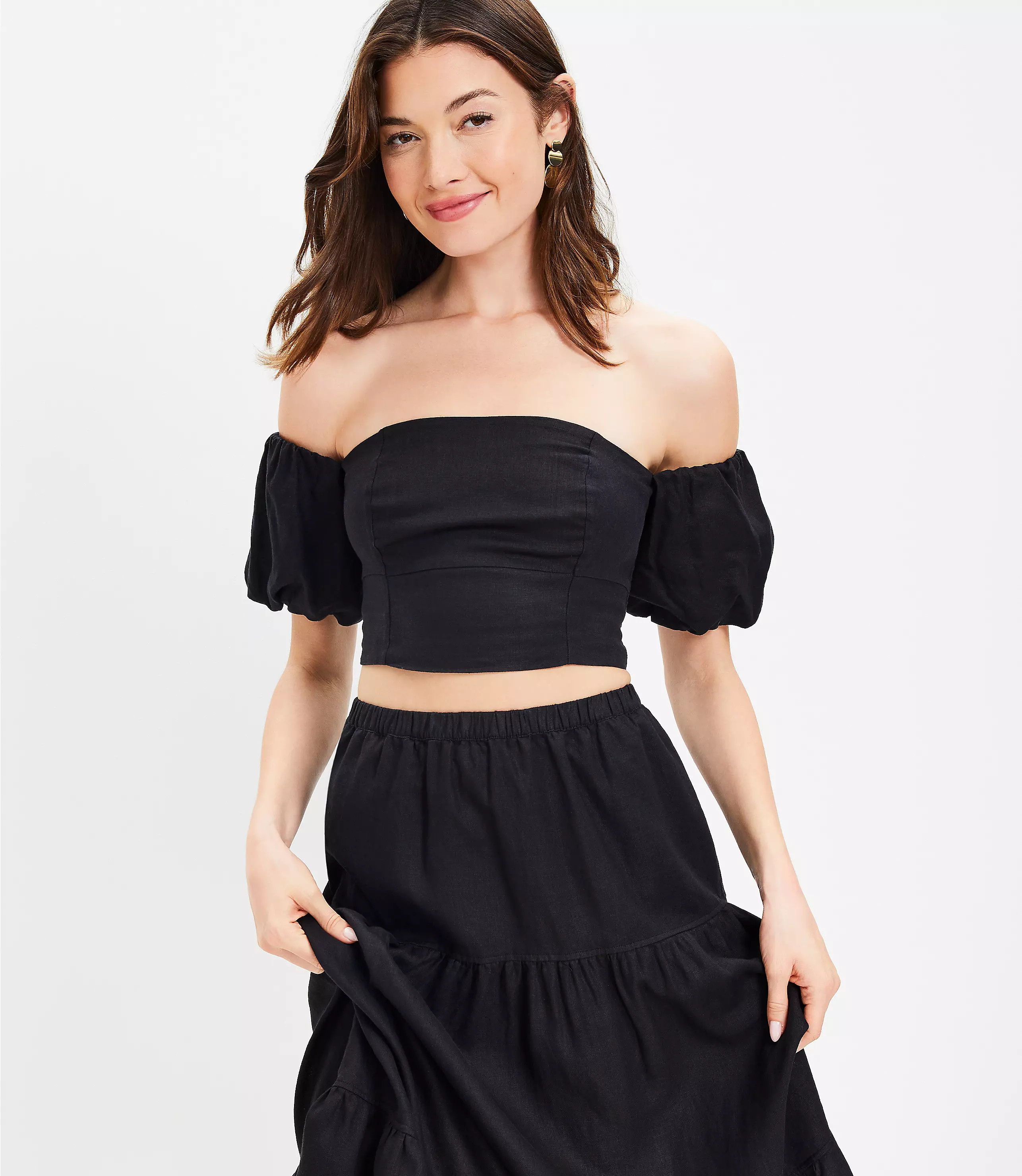 LOFT Beach Smocked Puff Sleeve Linen Top | LOFT