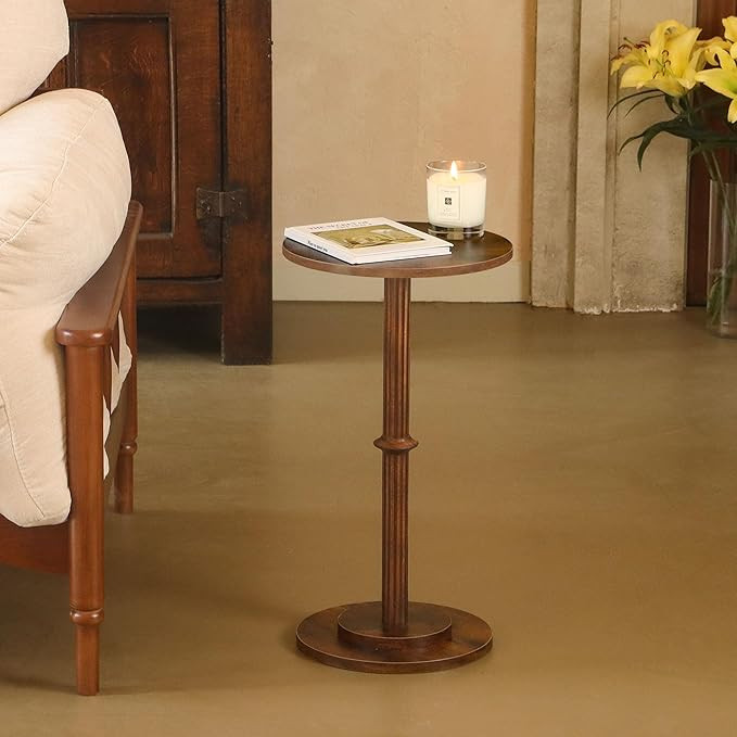 MaxSmeo Drink Table, Small Side Table for Small Spaces, Modern Round End Table with Fluted Wood L... | Amazon (US)