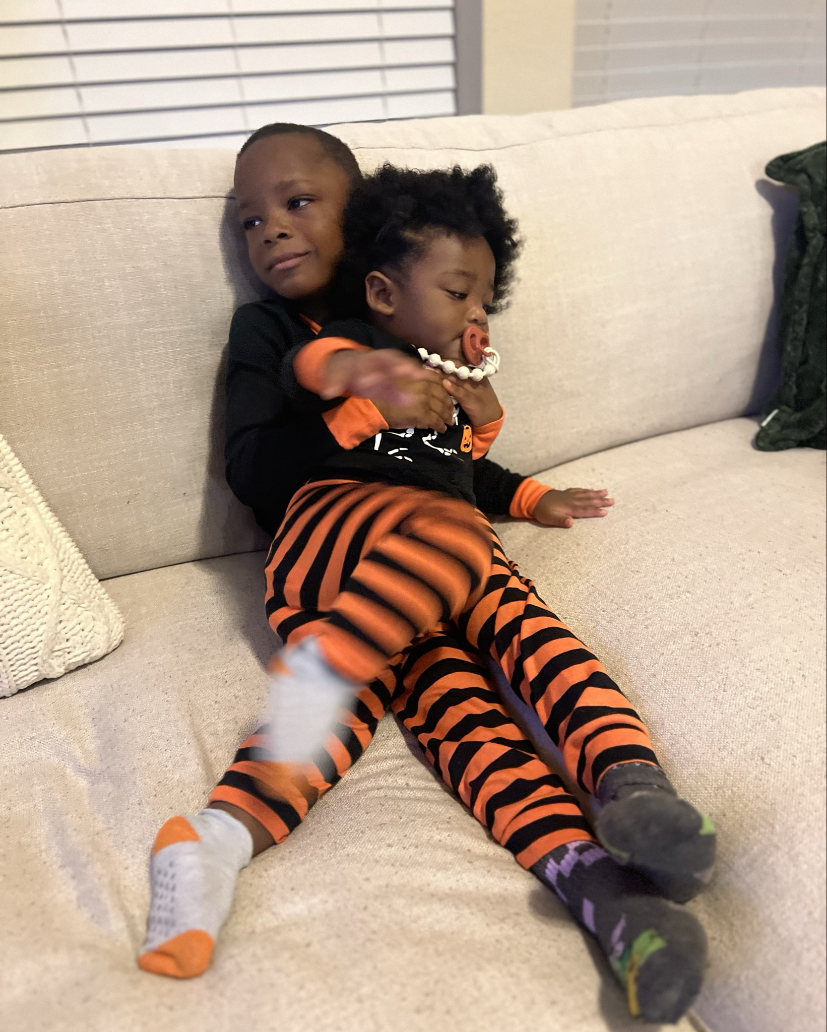 Tried to get a cute pic of the kids in their Halloween PJs… they had other plans 😅🖤
Cozy, cute & chaotic ,  just how we like it 👻✨

#LTKFamily #LTKKids #LTKHalloween