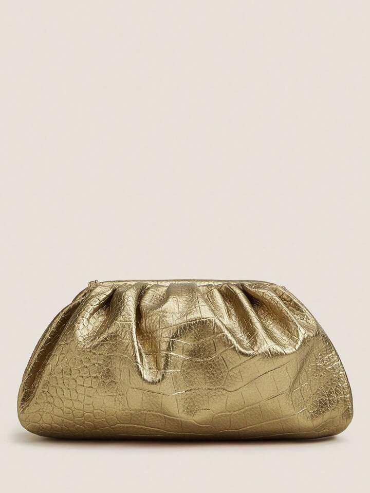 Lightweight Crocodile Embossed Ruched Clutch Bag, Mothers Day Gift For Mom Shiny Holiday | SHEIN
