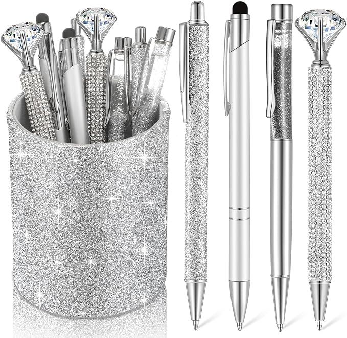 Sabary 8 Pcs Ballpoint Pens with Pen Holder for Desk Metal Crystal Diamond Pen Glitter Pencil Hol... | Amazon (US)