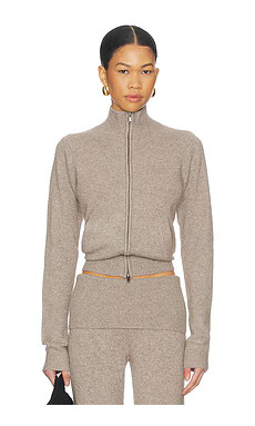 SKIMS Wool Cashmere Zip Up Mock Neck Sweater in Linen from Revolve.com | Revolve Clothing (Global)