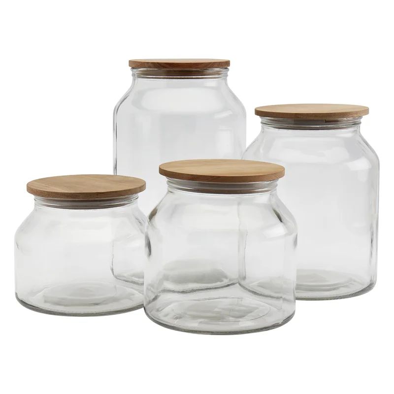 Vintage Storage Jars Mason Craft & More European Belly Glass Canisters W/ Acacia Wood Lids - Set ... | Wayfair North America