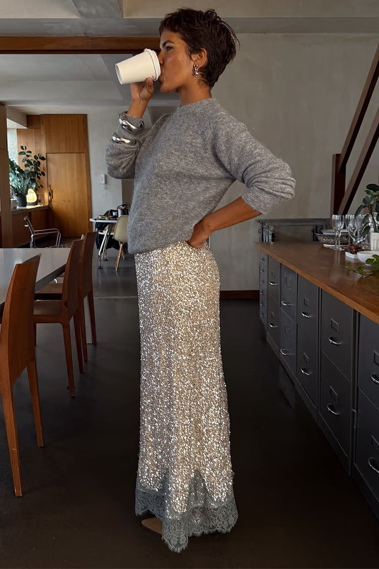 Silver Sequin Midi Maeva Skirt | Never Fully Dressed (UK & IE)
