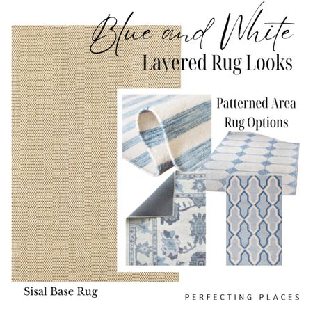 Create an elegant yet relaxed coastal look by layering blue and white patterned rugs over a natural fiber sisal rug. Ballard Designs sisal rug, blue and white striped area rug, blue patterned rug, coastal low country stylee

#LTKhome #LTKstyletip