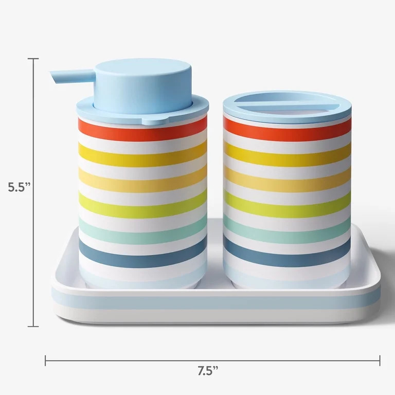 Mainstays Kids Bath Accessory Set, 3 Pieces, Vintage Stripe | Walmart (US)