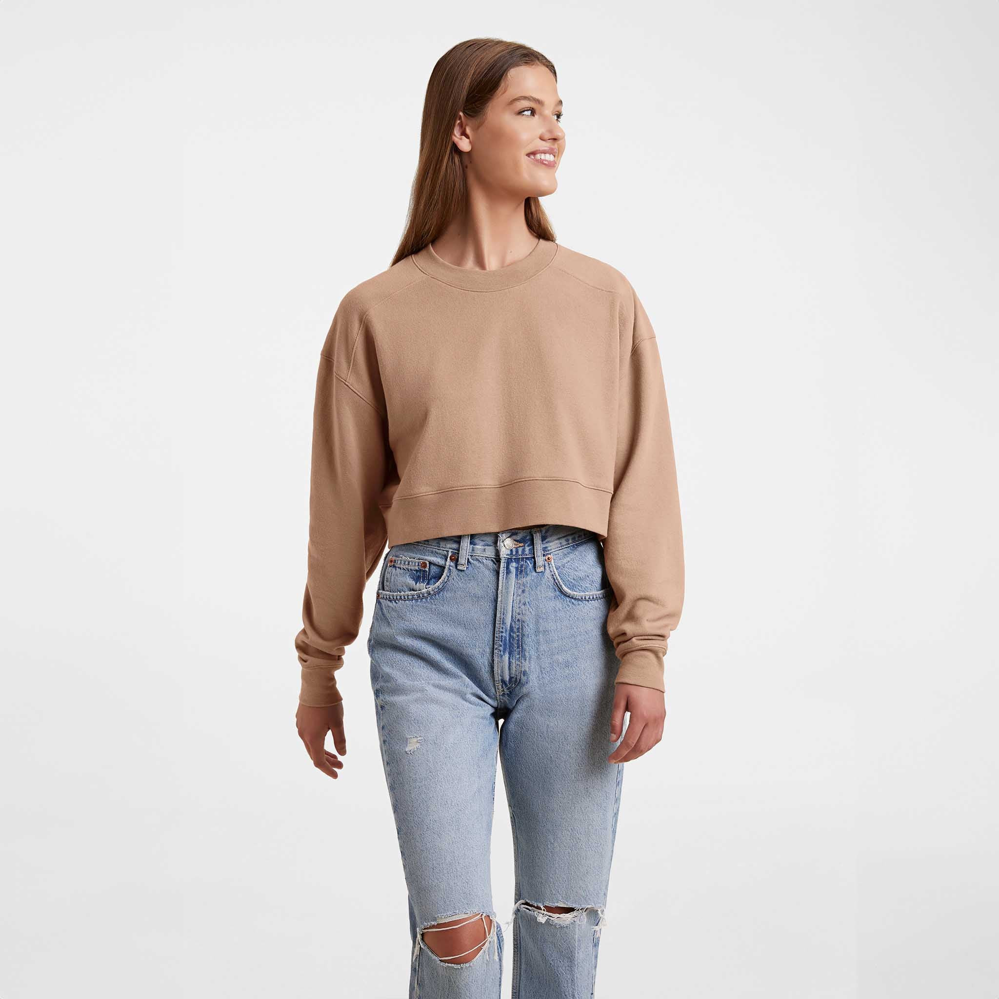 Cropped Crewneck Sweatshirt | Mocha | Nuuds US