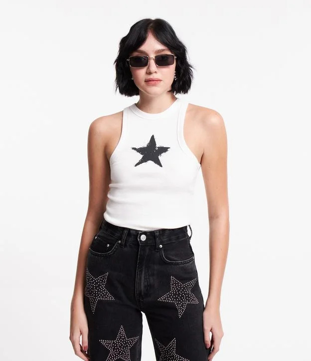 Blusa sem Manga em Meia Malha e Silk de Estrela Branco | Renner (BR)