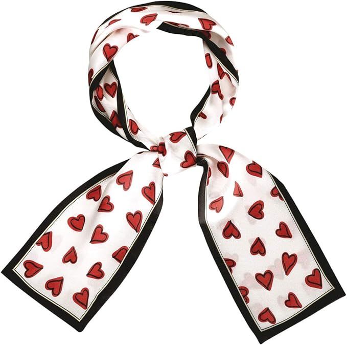 Allegra K Silky Skinny Scarves Ribbon Heart Print Long Hairband Handbag Wrap | Amazon (US)