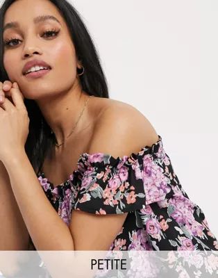 Fashion Union Petite bardot top in floal | ASOS | ASOS (Global)