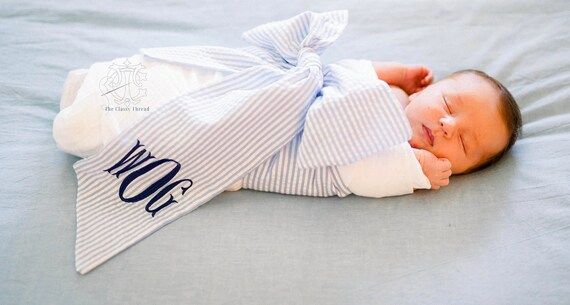Monogrammed Newborn Baby Seersucker Bow Sash  Maternity Photography Prop, Monogrammed Newborn Wra... | Etsy (US)