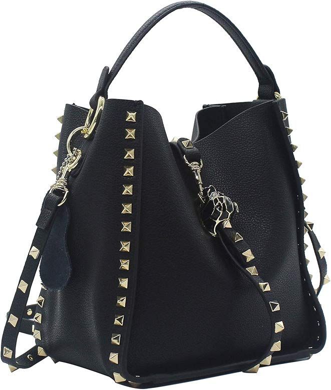 Luxury Rivet Genuine Leather Bucket Crossbody Bags for Women Top-Handle Shoulder Bags Satchel Pur... | Amazon (US)