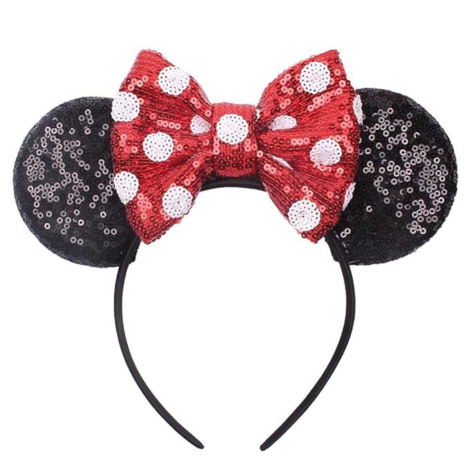 JIAHANG Mic Mouse Ear Headband Sequin Bow Costume Headwear Polka Dot Princess Headpiece for Women... | Amazon (US)