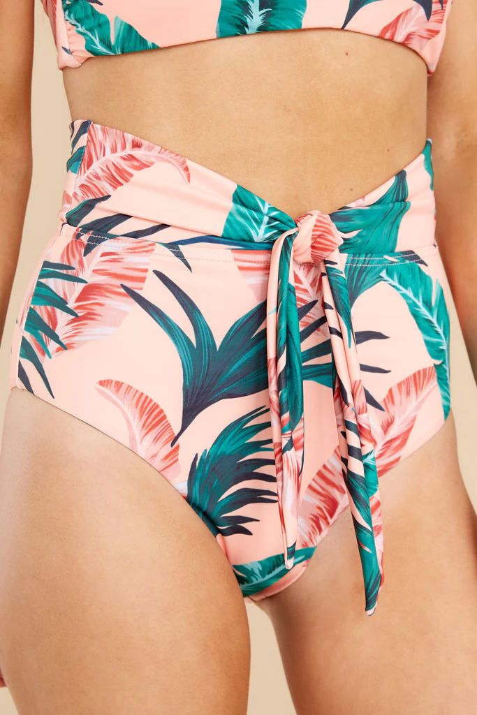 Strolling The Sands Peach Palm Print Bikini Bottoms | Red Dress 