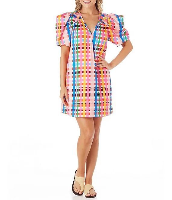 CROSBY by Mollie Burch Emilia V-Neckline Short Puff Sleeve A-Line Dress | Dillard's | Dillard's