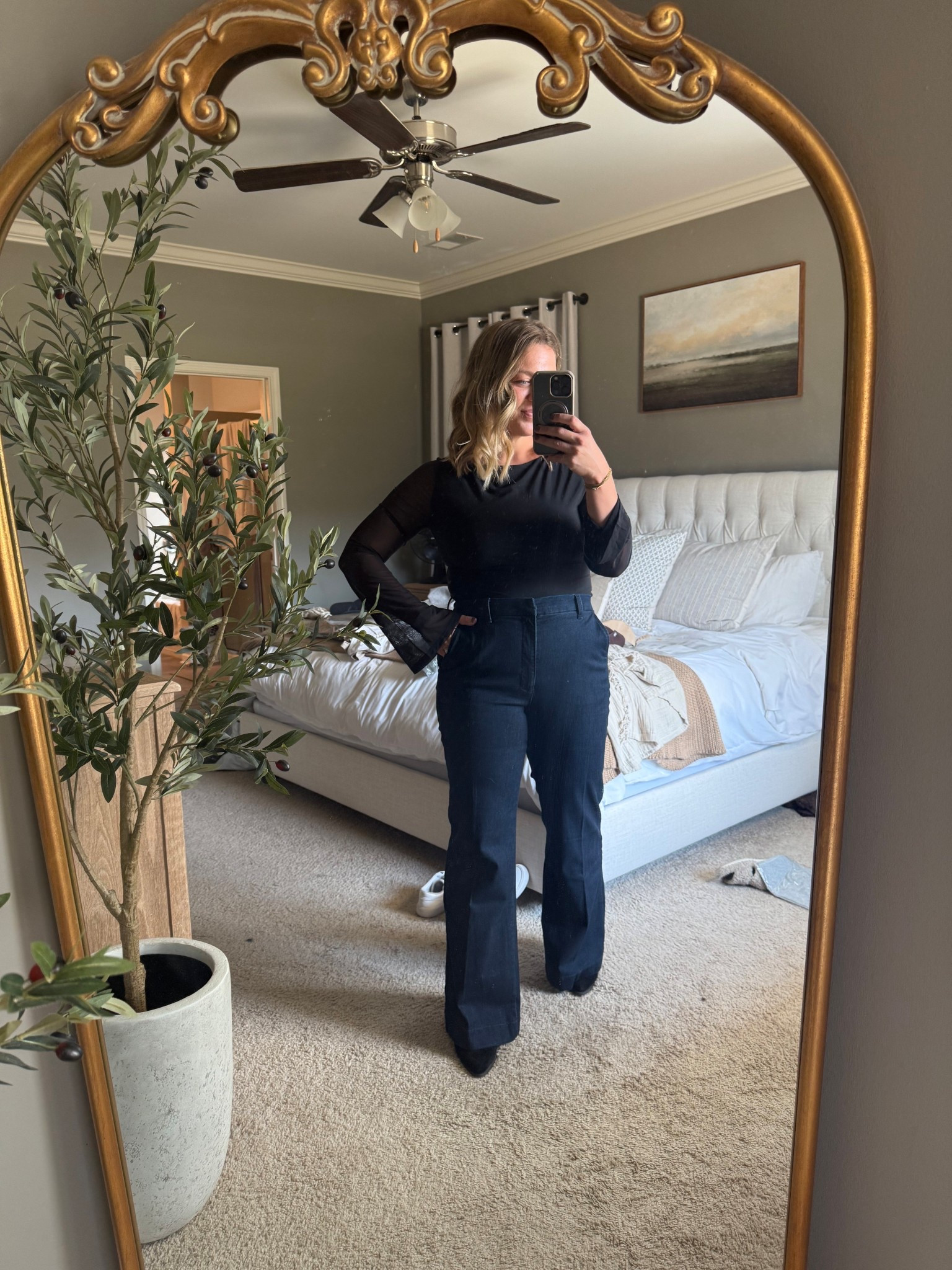 Boat Neck Bell Sleeve Sheer Mesh Going Out Bodysuit Top
Date night outfit
Elevated casual
Dark wash wide leg jeans
Going out denim

#LTKMidsize #LTKgrwm #LTKootd