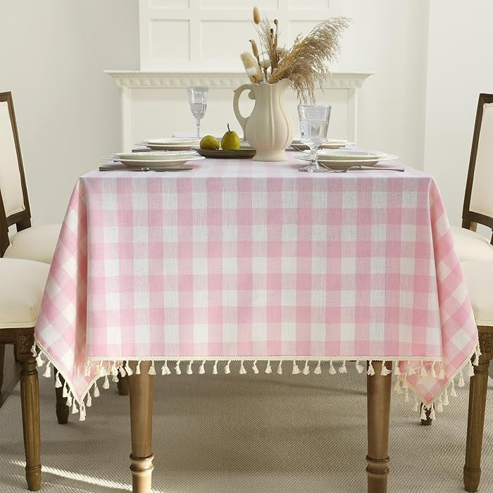 Romanstile Valentines Pink Gingham Tablecloth Rectangle, Waterproof Heavy Duty Linen Cotton Check... | Amazon (US)