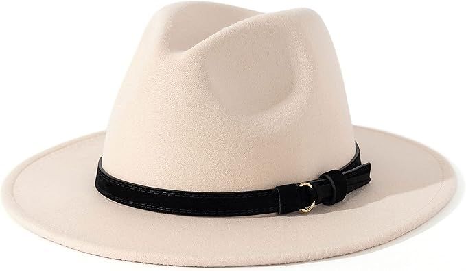 Lisianthus Men & Women Vintage Wide Brim Fedora Hat with Belt Buckle | Amazon (US)