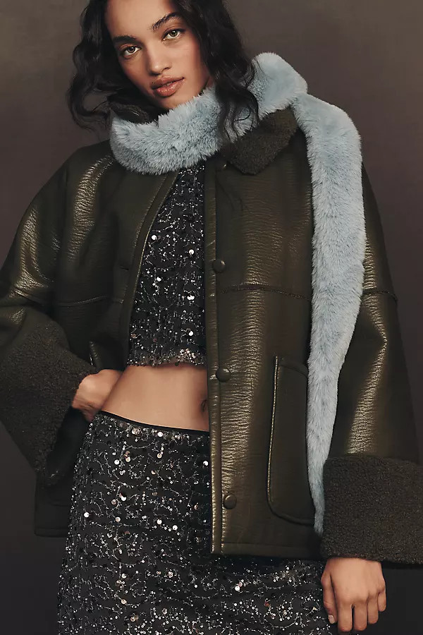 Birdie Faux Leather Sherpa Fleece Jacket | Anthropologie (US)