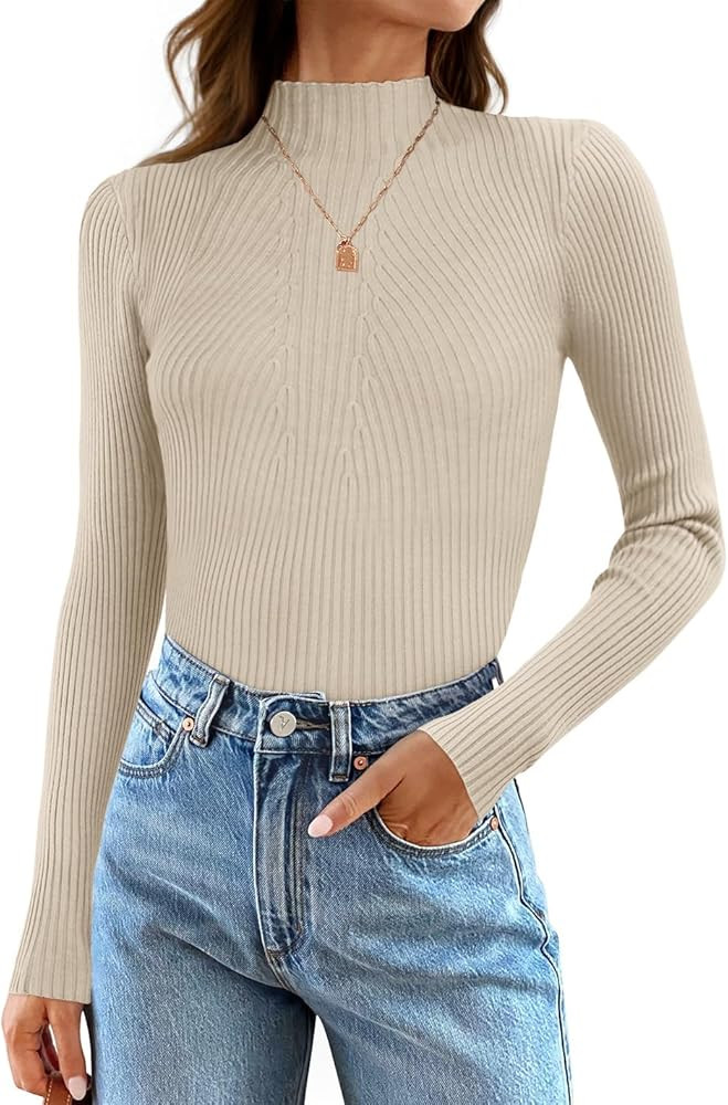 ZESICA Women's 2025 Fall Long Sleeve Turtleneck T Shirt Ribbed Knit Sweater Slim Fit Basic Casual... | Amazon (US)