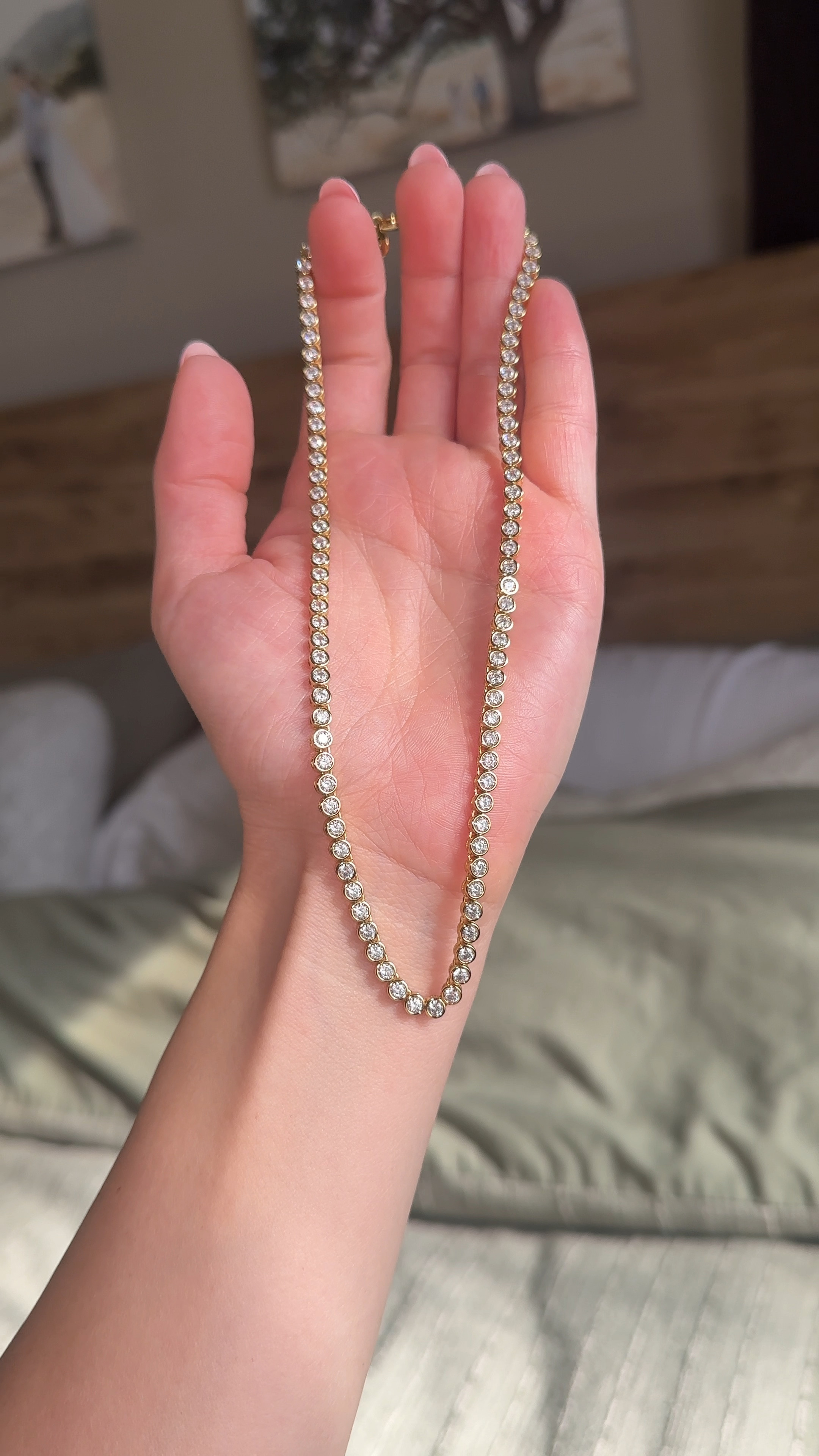 The most beautiful necklace I’ve ever purchased!!!! And it doesn’t turn when you wear it! 💎 #tennisnecklace #bezeldiamond #necklace #accessories

#LTKWorkwear #LTKMostLoved #LTKWedding