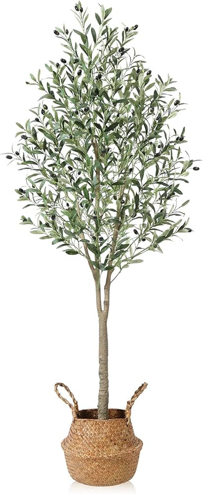 Artificial Olive Trees 6Ft Fake Olive Plant with Basket Faux Plants Indoor Outdoor Fake Tree in P... | Amazon (US)