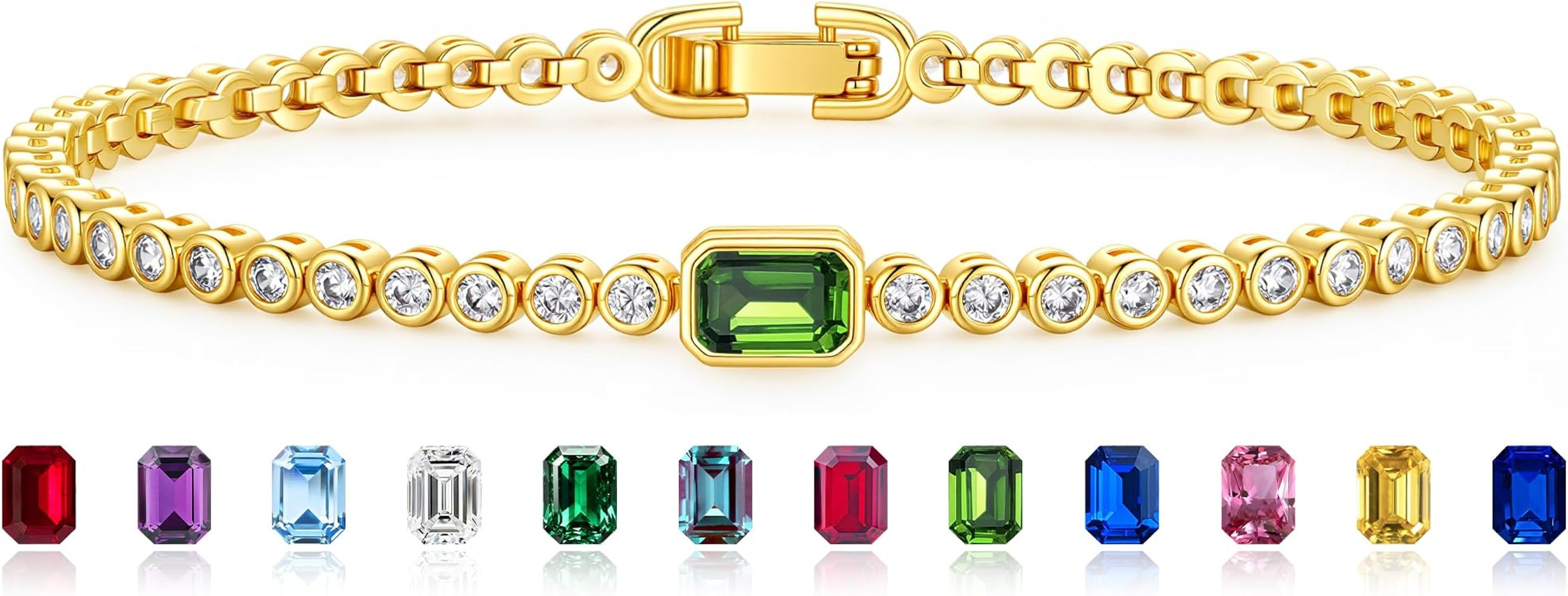 Turandoss Birthstone Bracelet for Women, 14K Gold Plated Tennis Bracelet | Amazon (US)