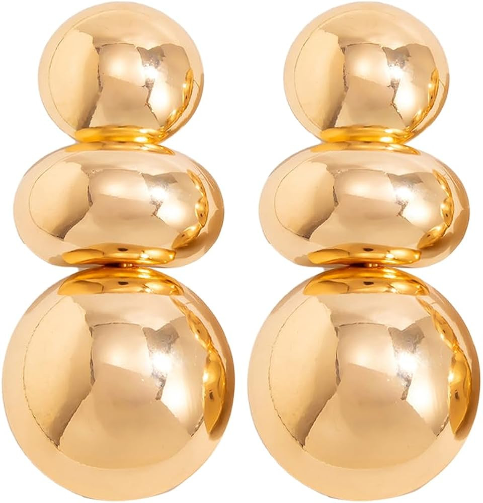 Chunky Gold Earrings For Women, Lightweight Triple Ball Drop Earrings,Geometric Statement Dangle Jewelry Women Gift | Amazon (US)