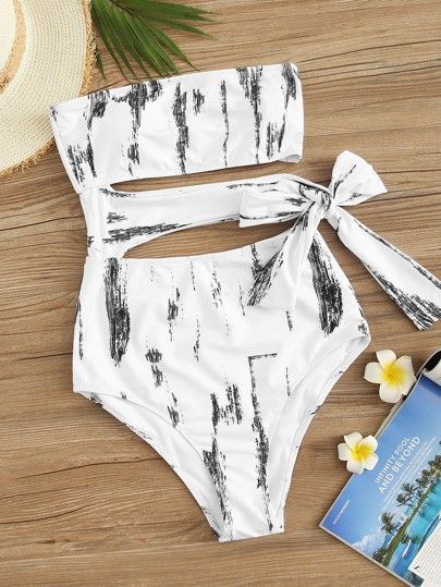 Cut-out Side Bandeau One Piece Swimsuit Summer Outfit Ideas | SHEIN