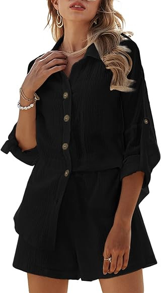 Fixmatti Women 2 Piece Outfit Summer Short Sleeve Top and Shorts Sweatsuit Set | Amazon (US)