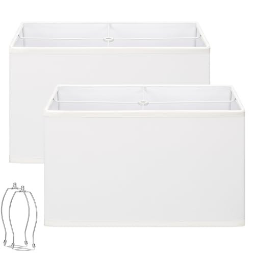 White Rectangle Lamp Shades Set of 2, 16"L x 8"W x 10"H, Large Replacement Lampshades for Table Lamps Floor Lamps, Natural Linen Bedside Lamp Shades, Spider, Harp Holders Included, Easy Assembly | Amazon (US)