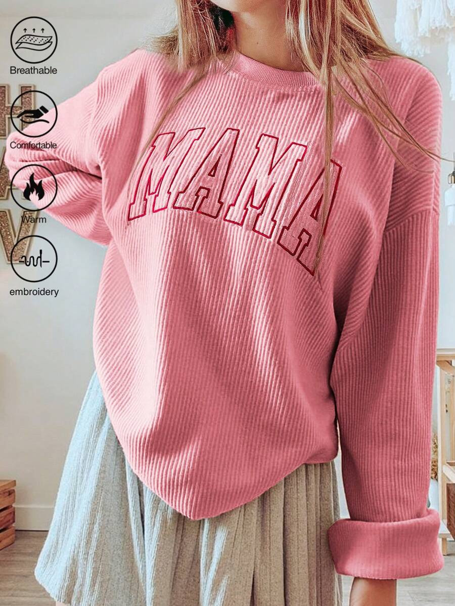 SHEIN Bubbli Loose Fit "MAMA" Embroidered & Printed Sweatshirt For Women, Autumn/Winter Graduatio... | SHEIN