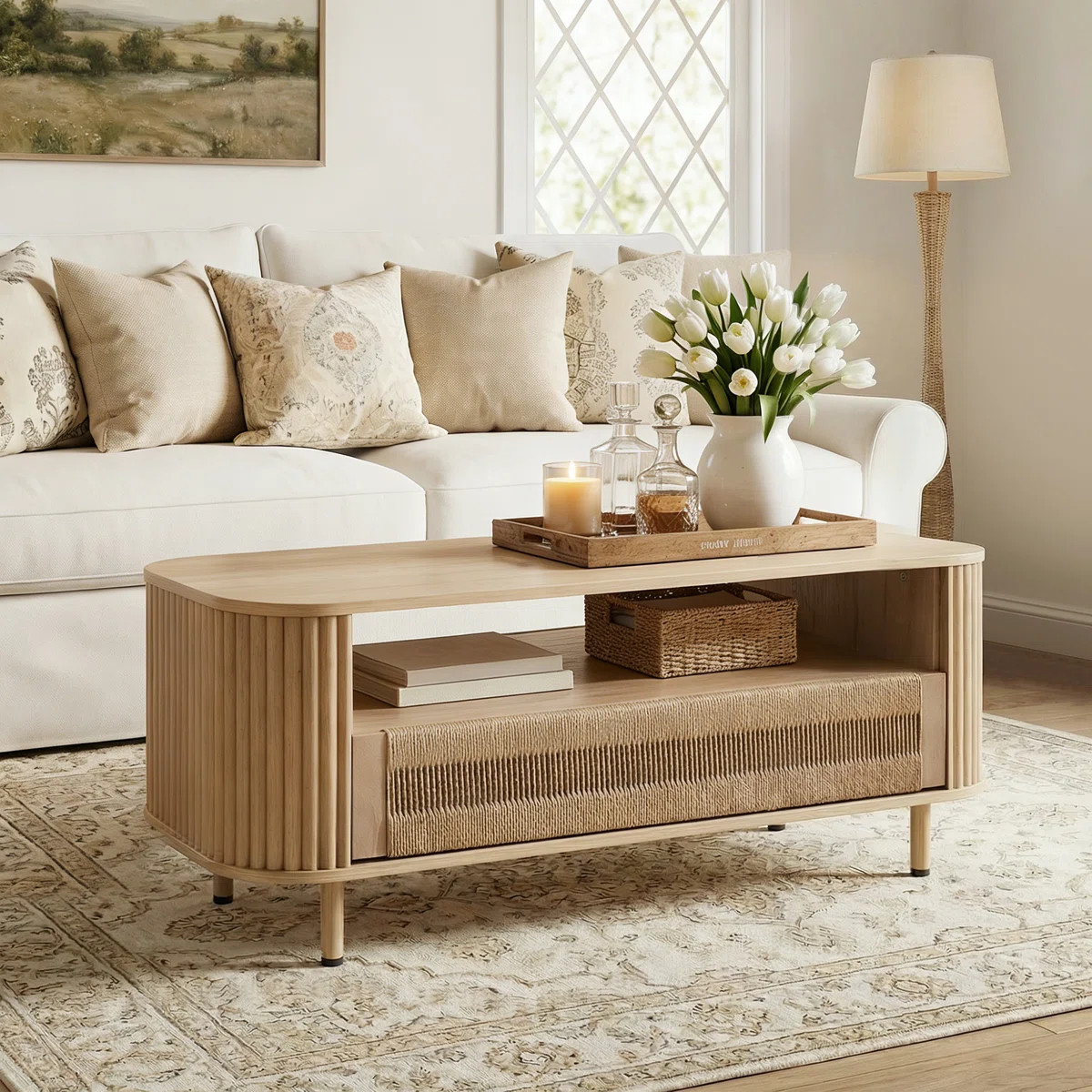 Cord Coffee Table with Storage Drawer and Open Shelf for Living Room | Wayfair North America
