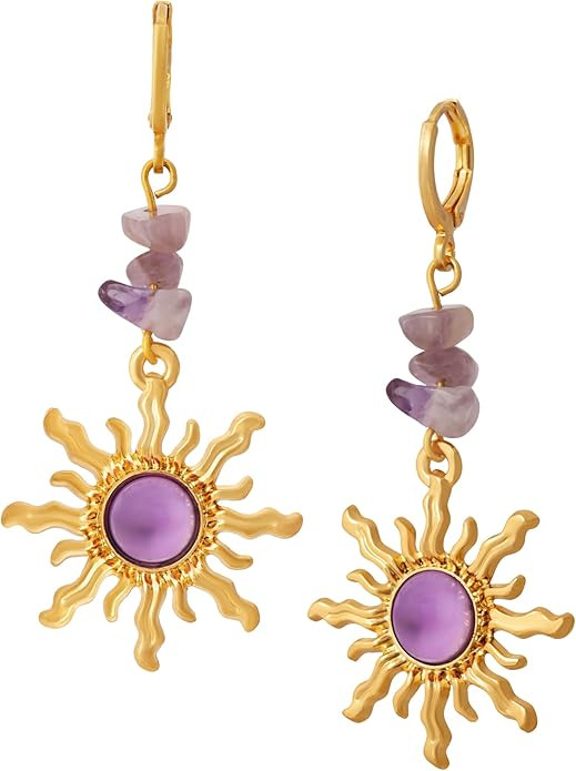 Sacina Boho Hoop Sun Earrings, Celestial Earrings, Amethyst Crystal Earrings, Boho Earrings, Hipp... | Amazon (US)