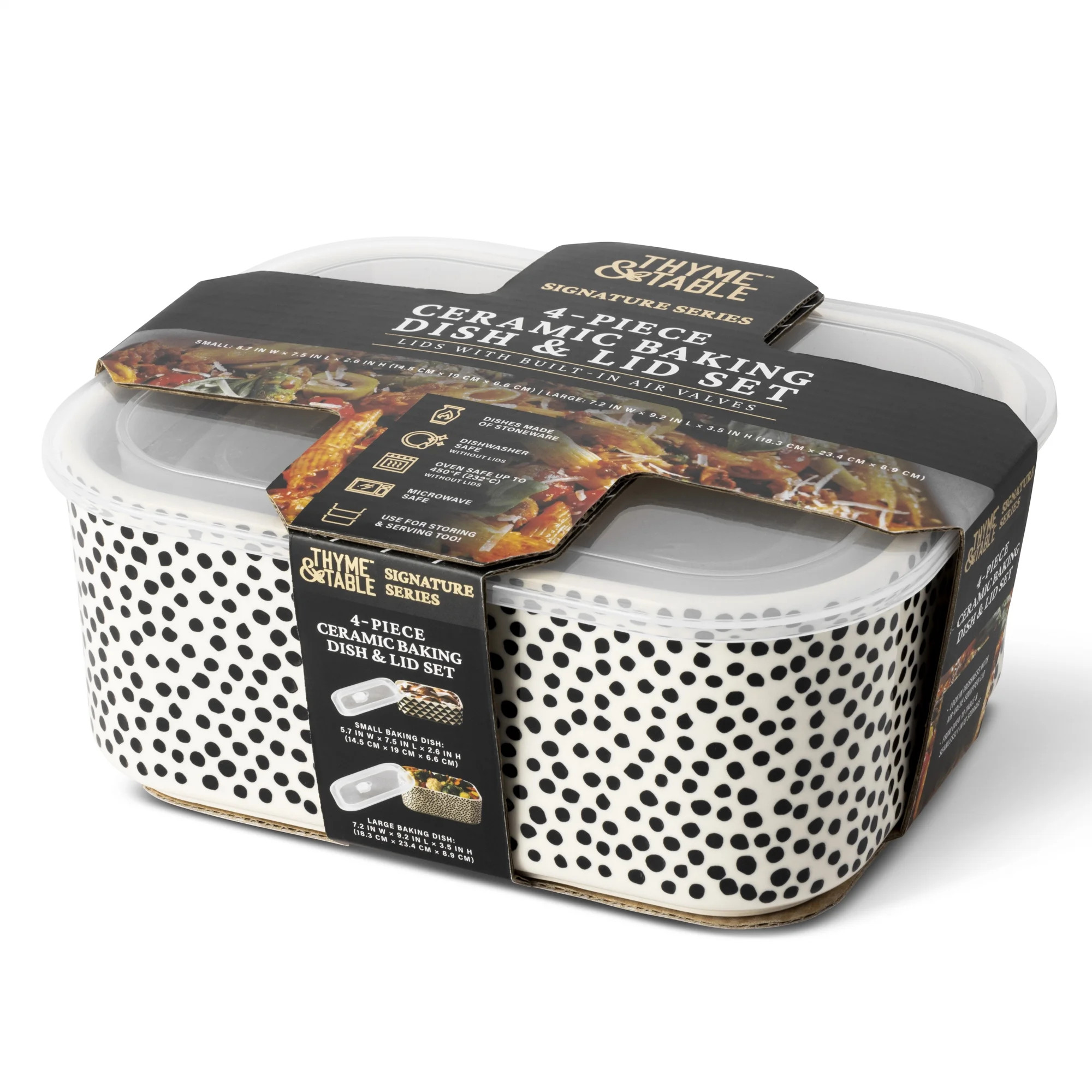 Thyme & Table 4-piece Square Ceramic Baking Dish & Lid Set, Dot - Walmart.com | Walmart (US)