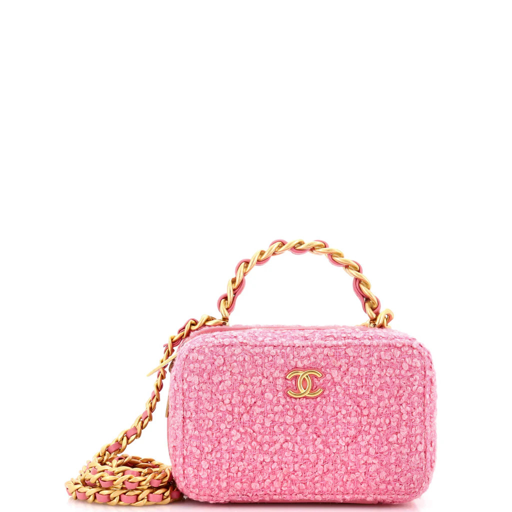 Woven Chain Top Handle Vanity Case Quilted Tweed Mini | Rebag
