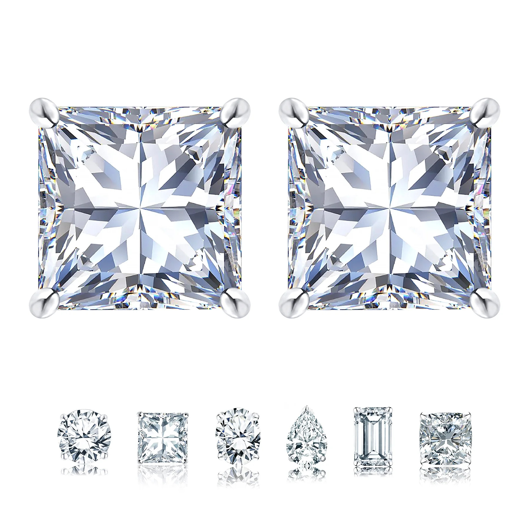 JeenMata 0.5 Carat Princess Cut Moissanite 4 Prong Solitaire Stud Earrings in 18k White Gold Plat... | Walmart (US)