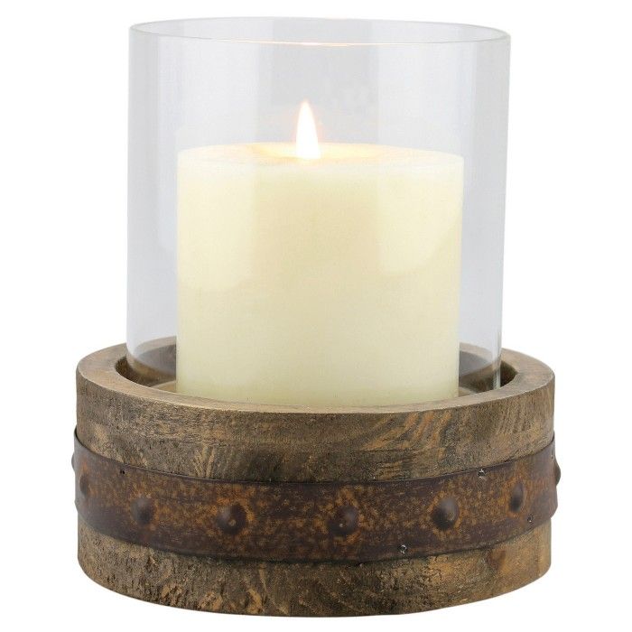 5.5" Stonebriar Rustic Wood and Glass Pillar Candle Holder - CKK Home Decor | Target