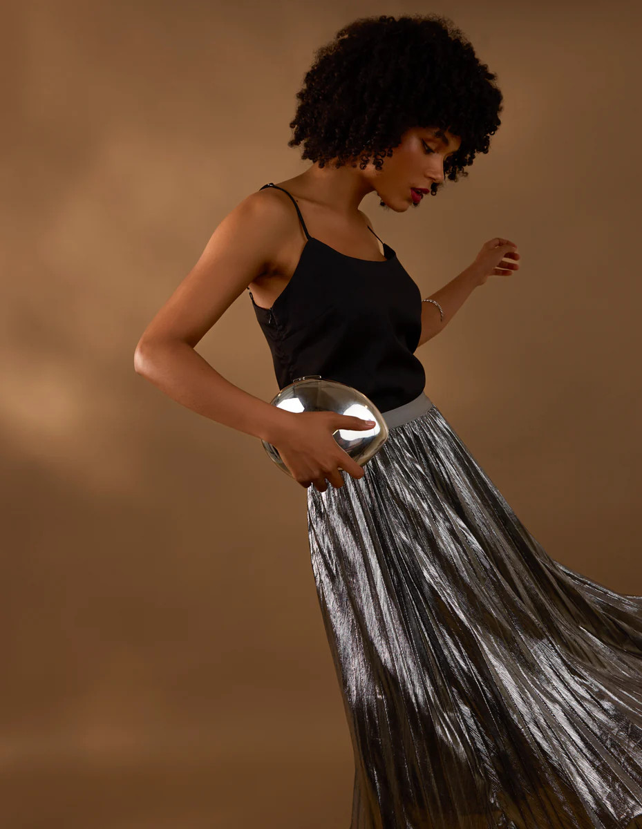 Pewter | Metallic Pleated Tulle Skirt | Blue Vanilla | Blue Vanilla