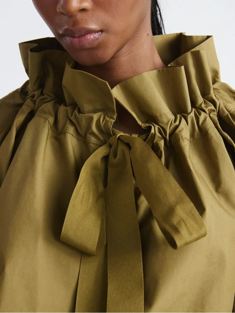 Free Assembly Women's and Women's Plus Size Ruffle Neck Cotton Top with Long Sleeves, XS-4X | Walmart (US)