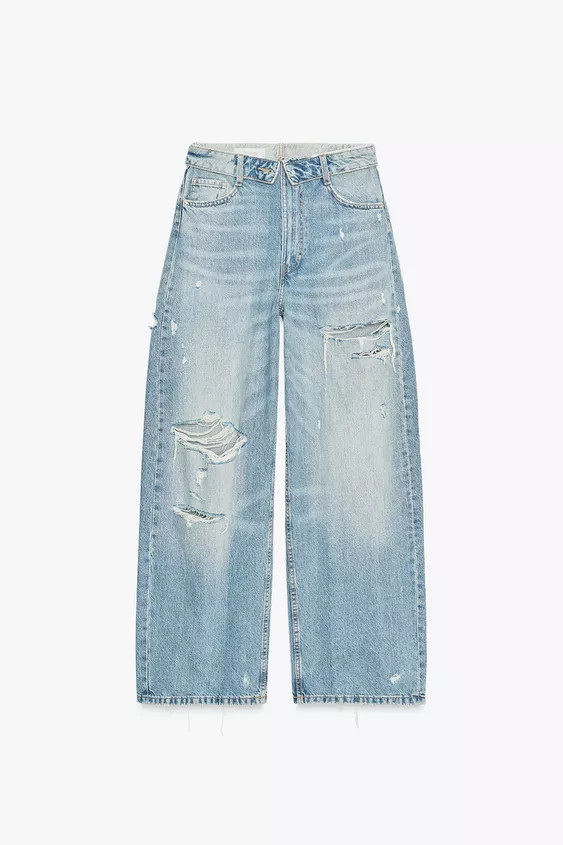 TRF MID-RISE FOLDED WAIST JEANS | Zara US