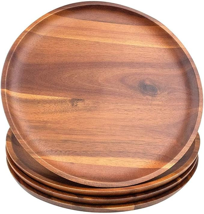 AIDEA Acacia Wood Dinner Plates, 11Inch Round Wood Plates Set of 4, Easy Cleaning & Lightweight f... | Amazon (US)