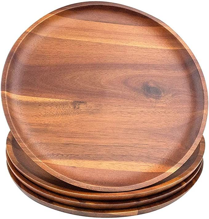 Acacia Wood Dinner Plates, AIDEA 11Inch Round Wood Plates Set of 4, Easy Cleaning & Lightweight f... | Amazon (US)