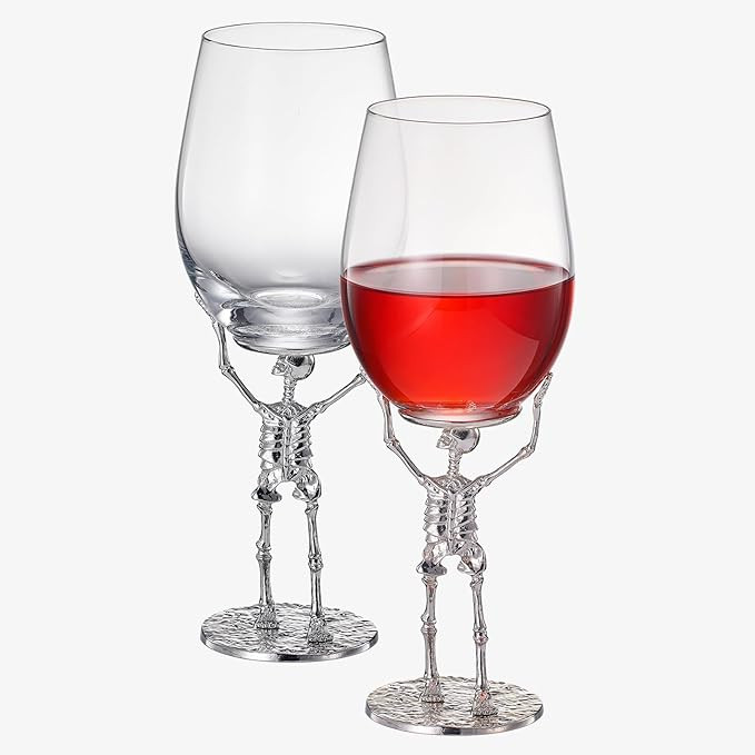 Stemmed Skeleton Wine Glass | Set of 2 | 19oz Halloween Skeleton Glasses 10" H, Goth Gifts, Skele... | Amazon (US)
