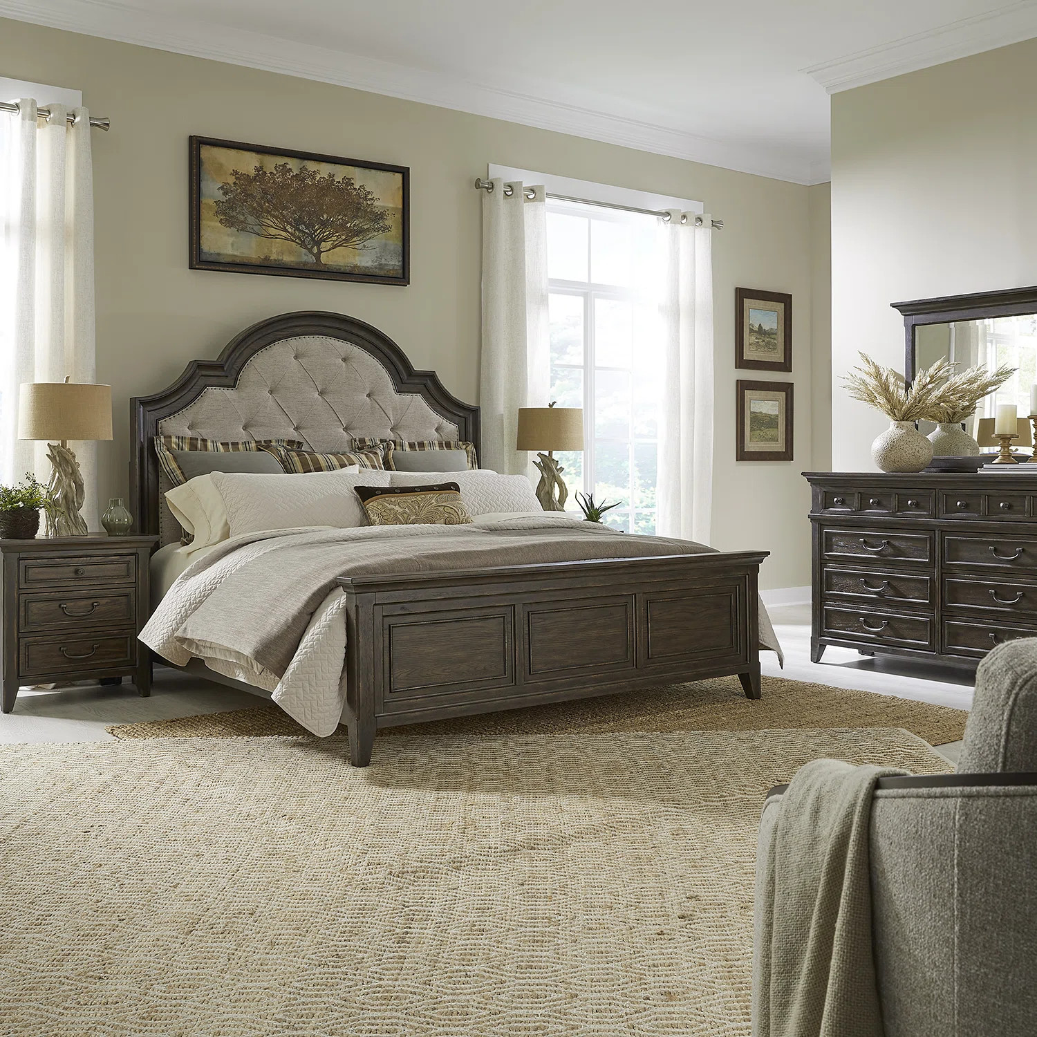 Trelawny King Upholstered Bed, Dresser & Mirror, Nightstand Bedroom Set | Wayfair North America