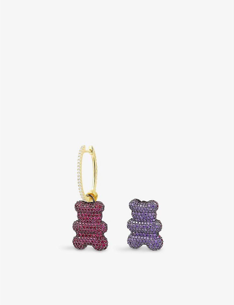 Valentin Yummy Bear 18ct yellow gold-plated alloy and zirconia single earring | Selfridges